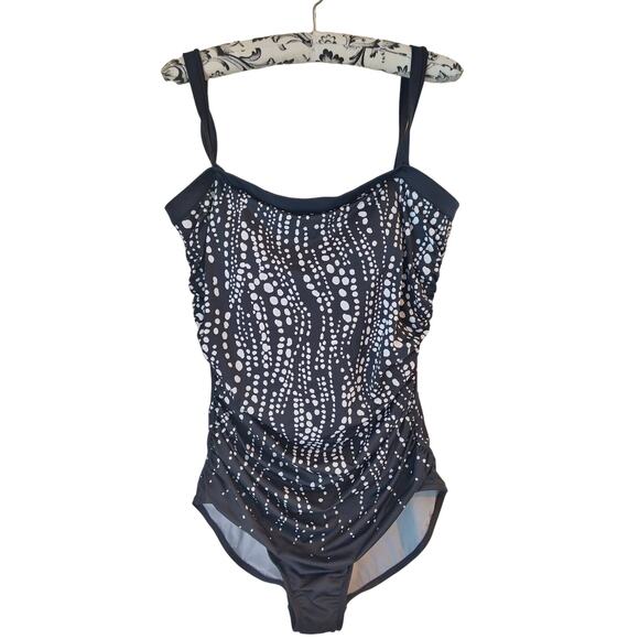 Maxine of Hollywood Plus Size 16 Black White Polka Dot One Piece Swimsuit - Picture 1 of 9